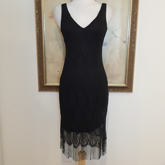 Lace Shimmer Black Fringe Dress - Picture 3 of 7